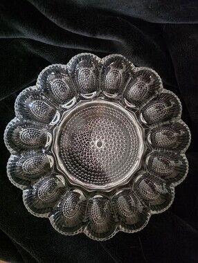 Vintage Indiana Glass Clear Hobnail Deviled Egg Plate Serving Platter 11”